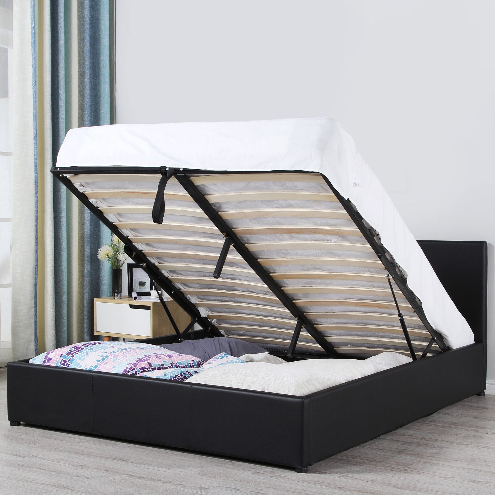 Milano Luxury Gas Lift Bed Frame And Headboard / Double - Black