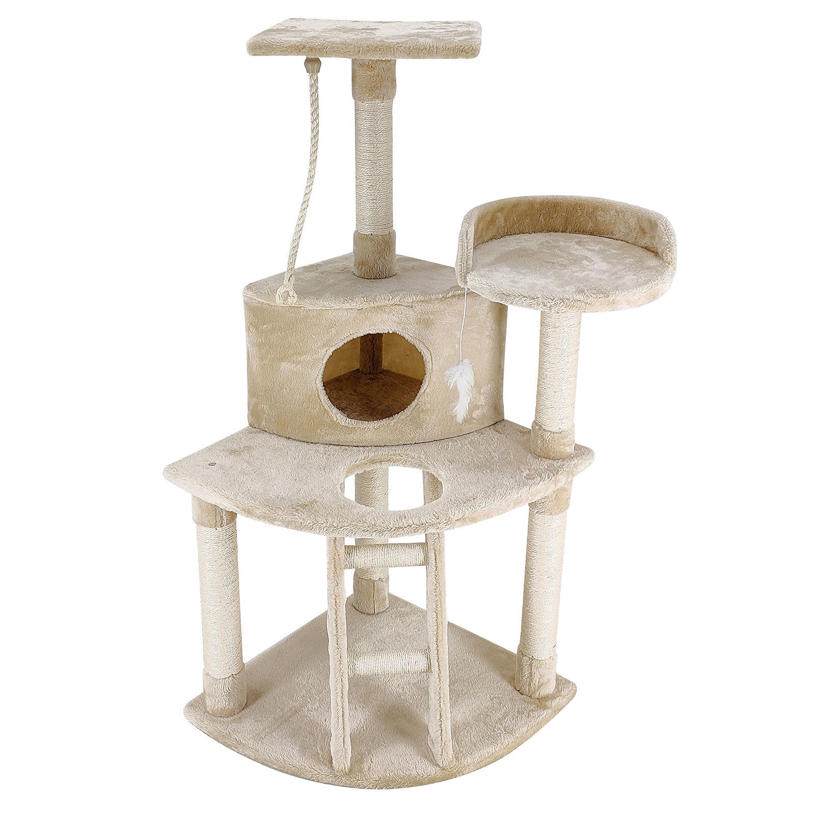 4Paws Cat Tree Scratching Post House Furniture Bed Luxury Plush Play / 1.2m - Beige