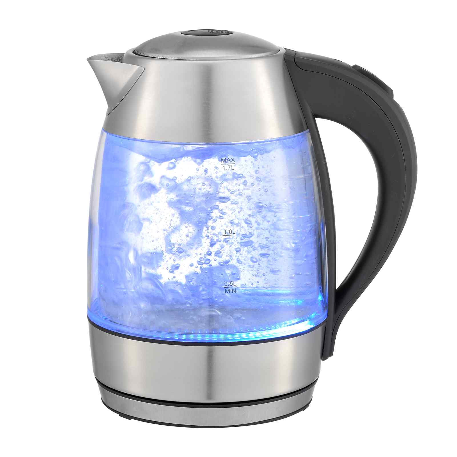 Kitchen Couture Cool Touch Slimline Stainless Steel Blue LED Glass Kettle 1.7L / One Size - Clear