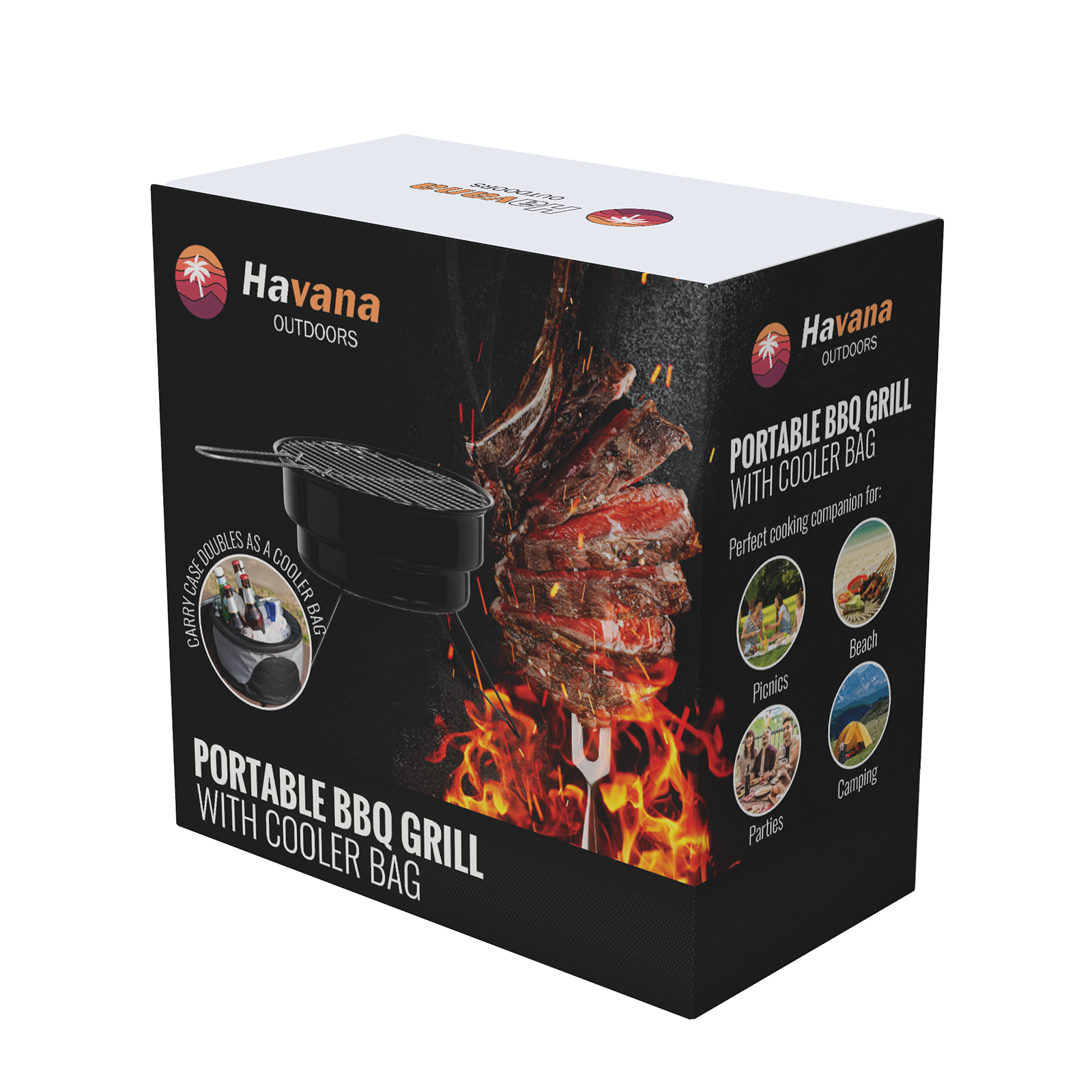Havana Outdoors 2-IN-1 BBQ Grill Cooler Combo Set Outdoor Camping Picnic / One Size - Black