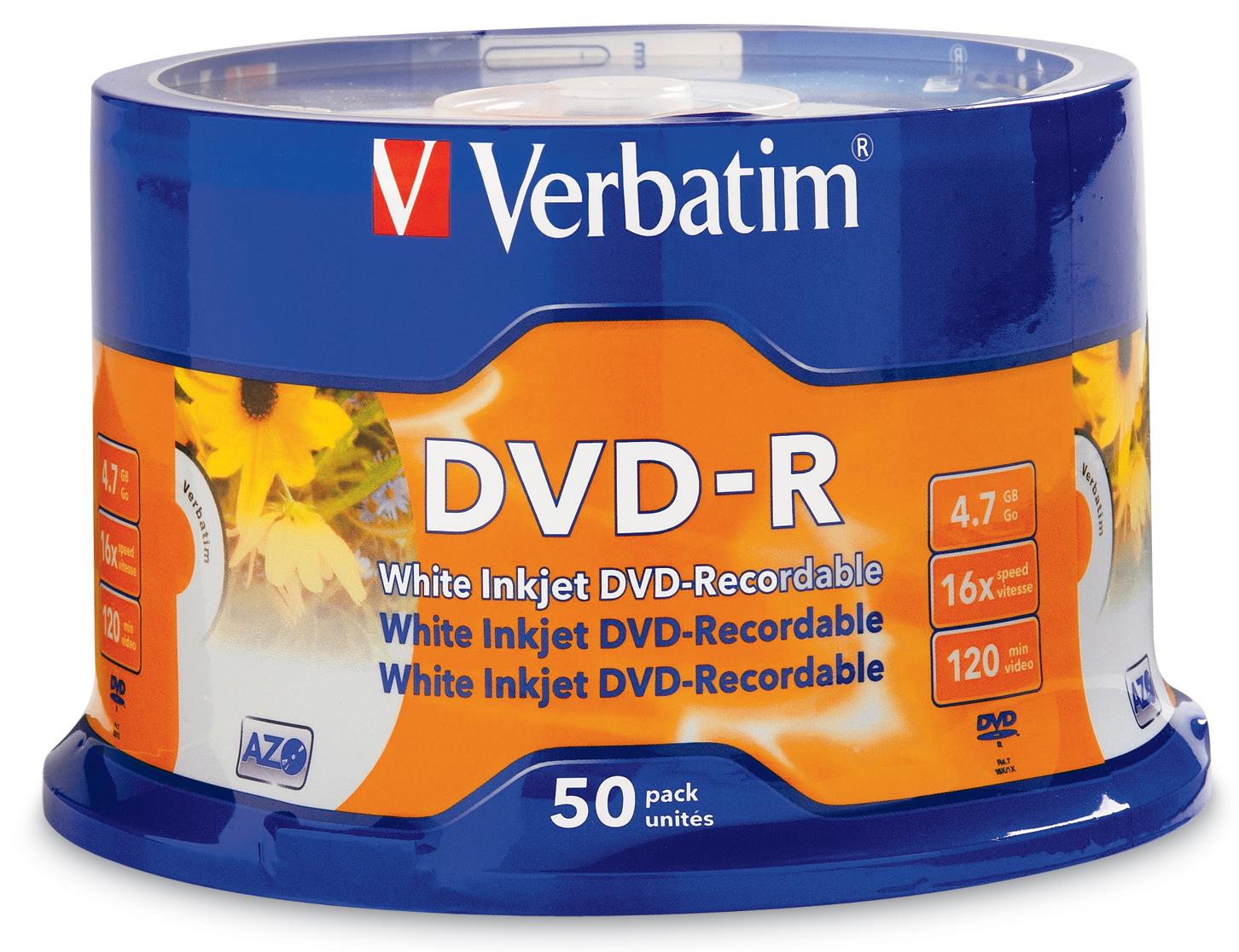 Verbatim 4.7GB White InkJet Blank DVD-R Media (50-Pack)