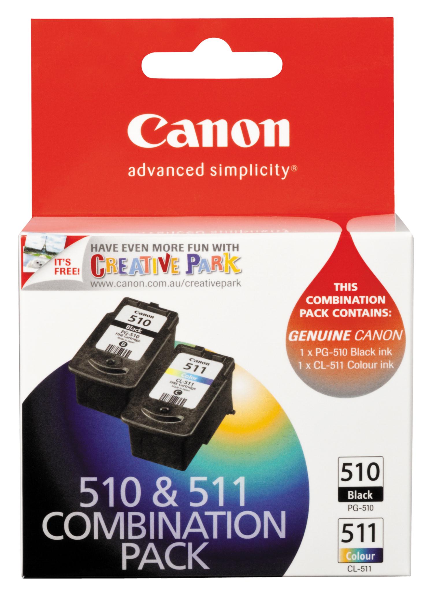 Canon Pixma Printer Ink Cartridge Combo Pack - PG510 (Black) and CL511 (Colour)