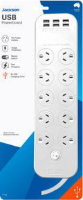 Jackson Surge Protected Board w/ 10 x Power Socket. 6 x USB-A Outlets