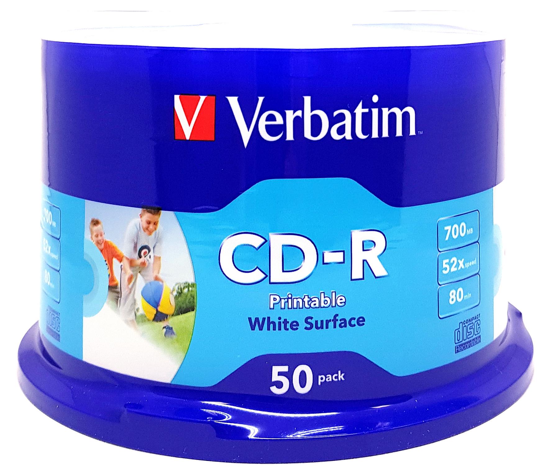 Verbatim White InkJet 700MB Blank CD-R Media (50-Pack)