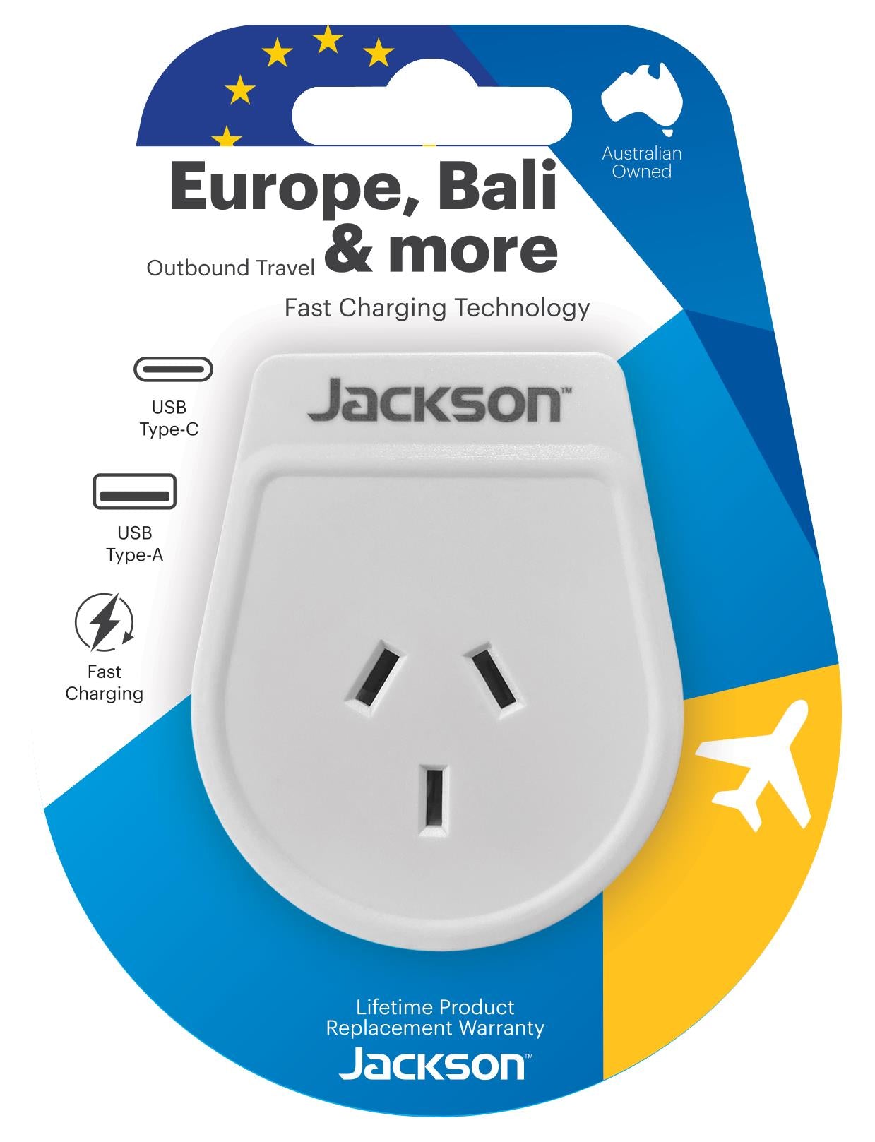 Jackson Outbound Travel Adaptor USB-A & USB-C (EU+Bali+more)