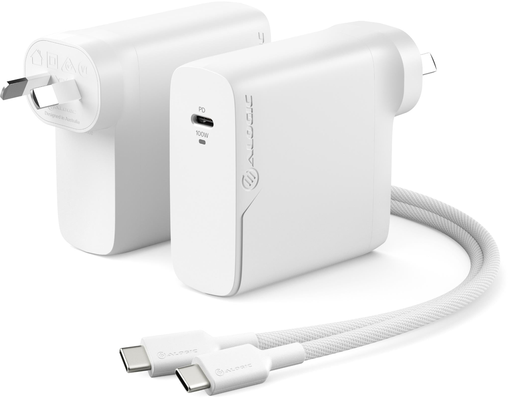 ALOGIC Rapid Power 100W GaN Wall Charger w/ 100W USB-C Charging Cable