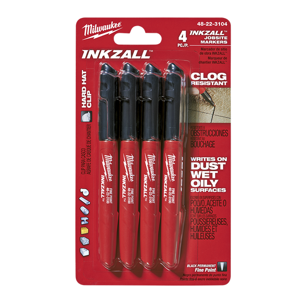Milwaukee INKZALL Marker Black Fine 4 Pack