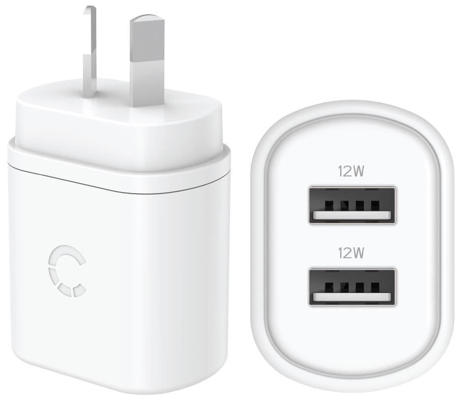 Cygnett PowerPlus 12W Dual Port Wall Charger (White)