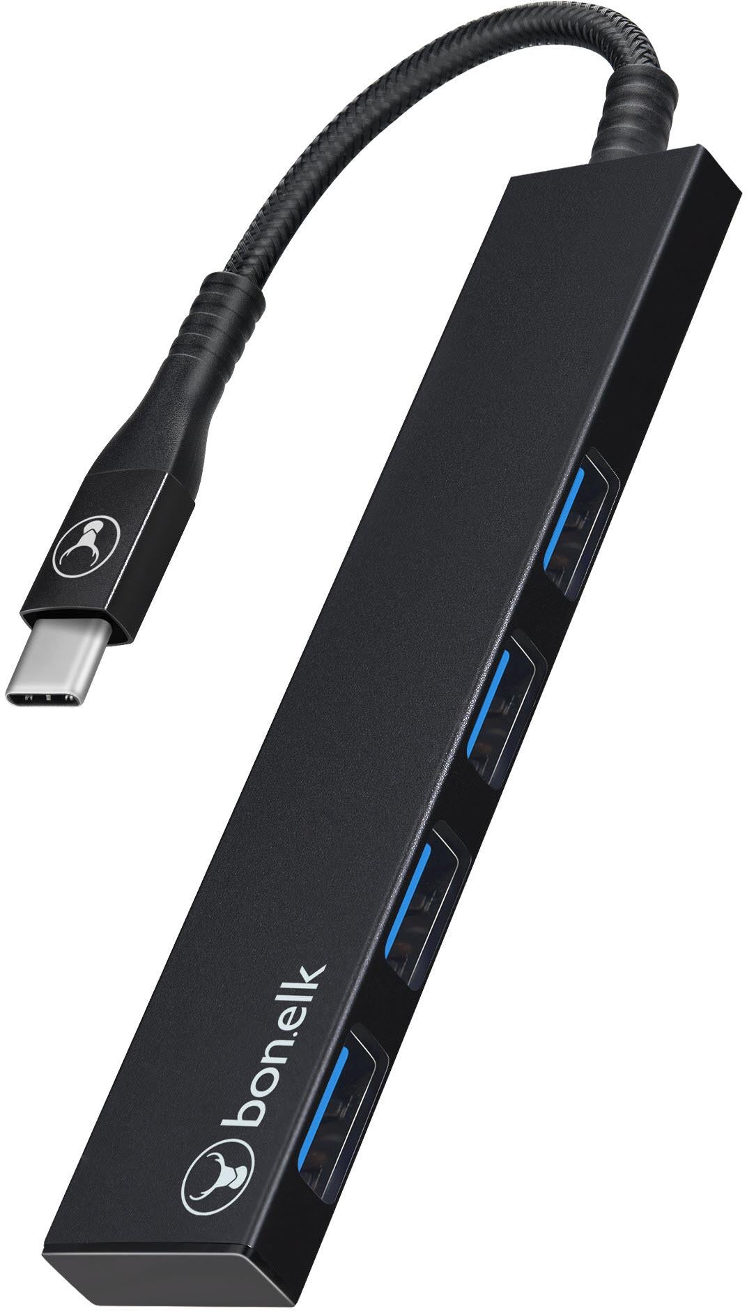 Bonelk Long-Life USB-C to 4 Port USB 3.0 Slim Hub (Black)
