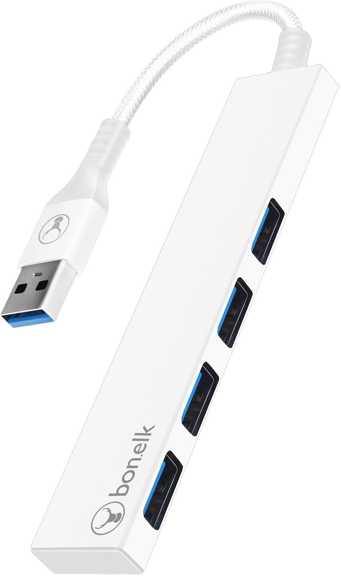 Bonelk Long-Life USB-A to 4 Port USB 3.0 Slim Hub (White)