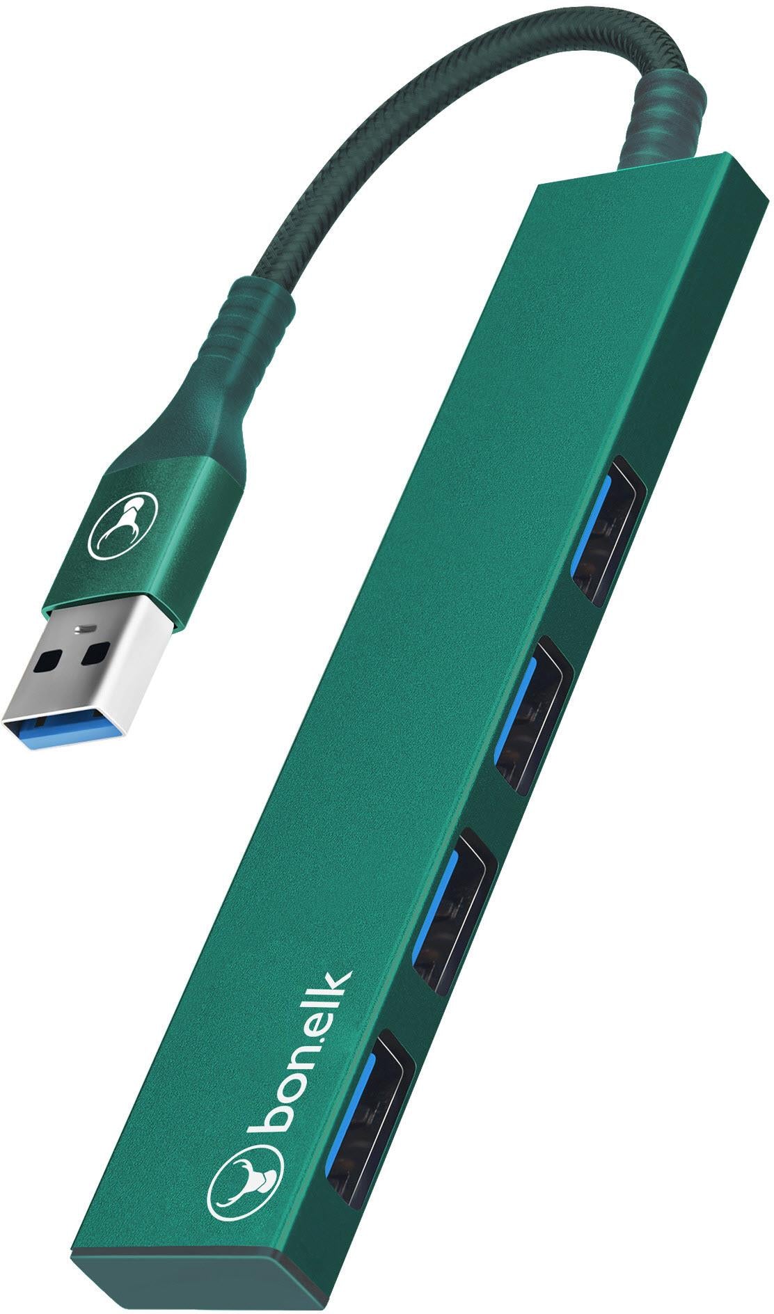 Bonelk Long-Life USB-A to 4 Port USB 3.0 Slim Hub (Green)