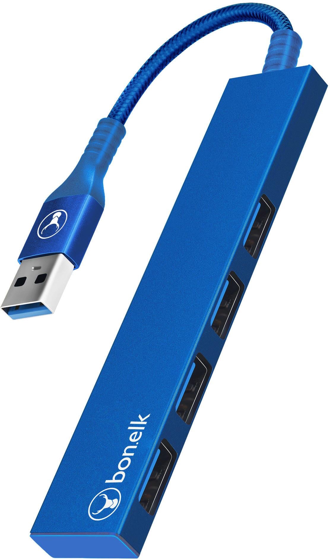 Bonelk Long-Life USB-A to 4 Port USB 3.0 Slim Hub (Blue)
