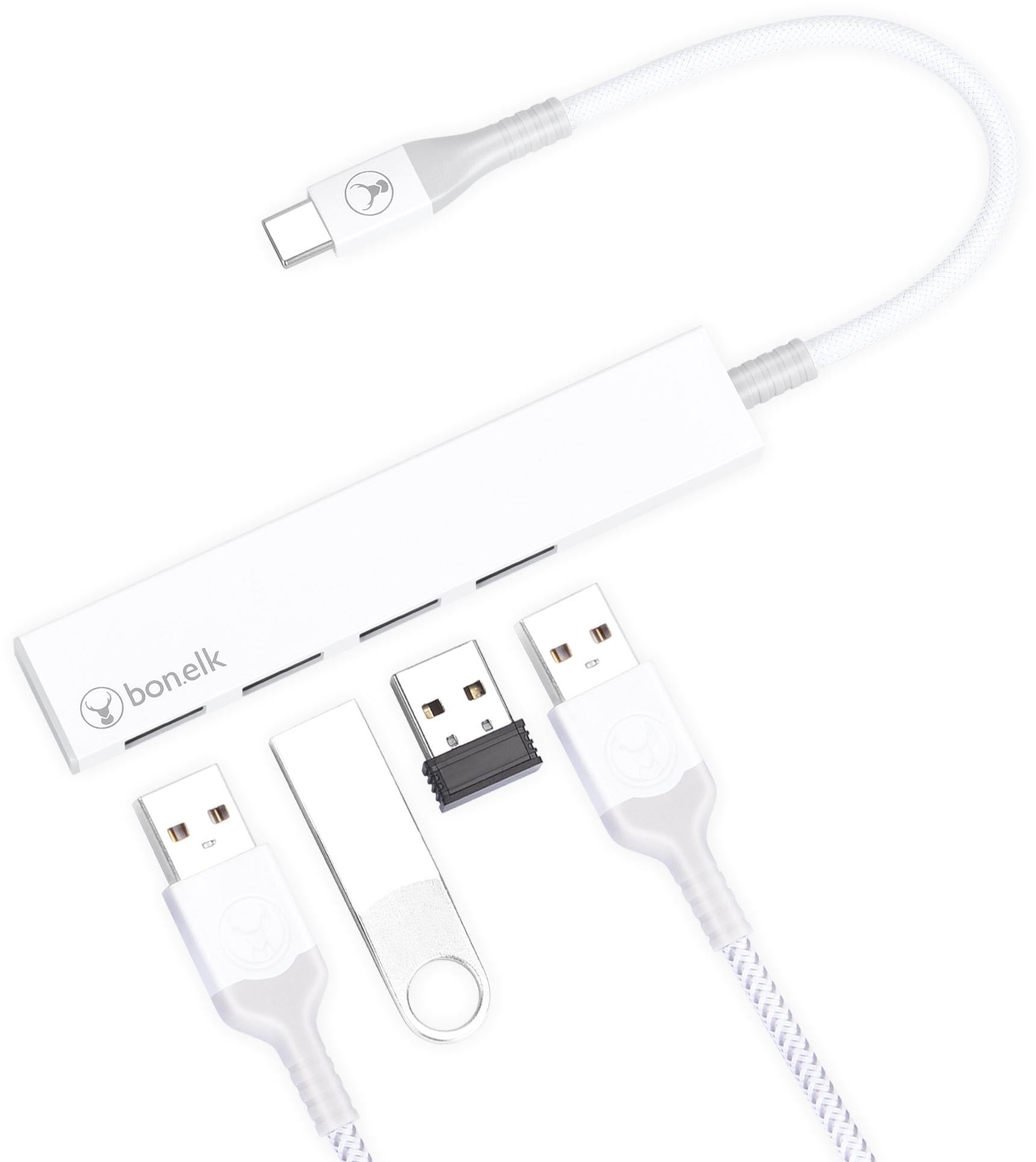 Bonelk Long-Life USB-C to 4 Port USB 3.0 Slim Hub (White)