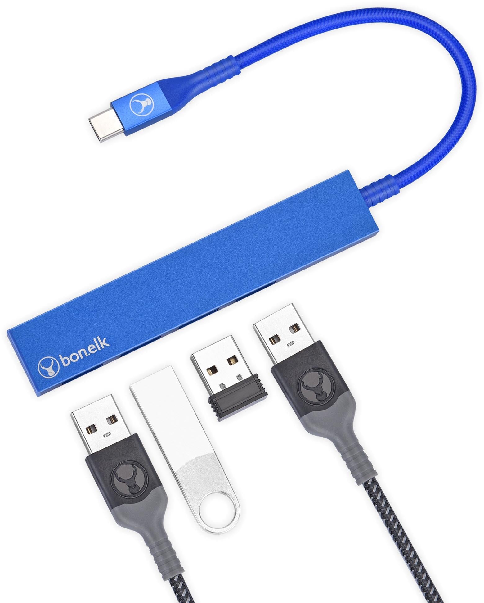 Bonelk Long-Life USB-C to 4 Port USB 3.0 Slim Hub (Blue)