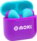 MokiPods Mini TWS Volume Limited In-Ear Headphones for Kids (Purple/Aqua)