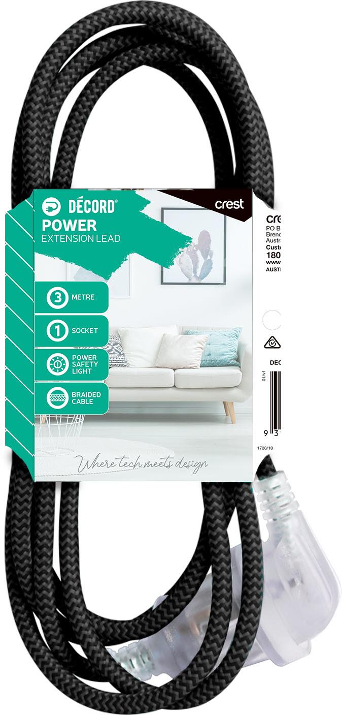 Decord Braided Extension Lead 3m (Black)