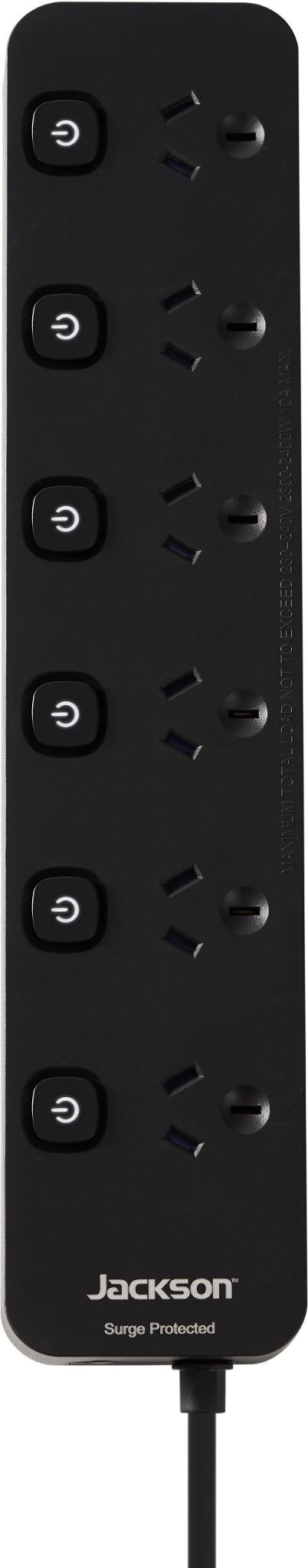 Jackson 6 Way Switched Surge Protected Powerboard