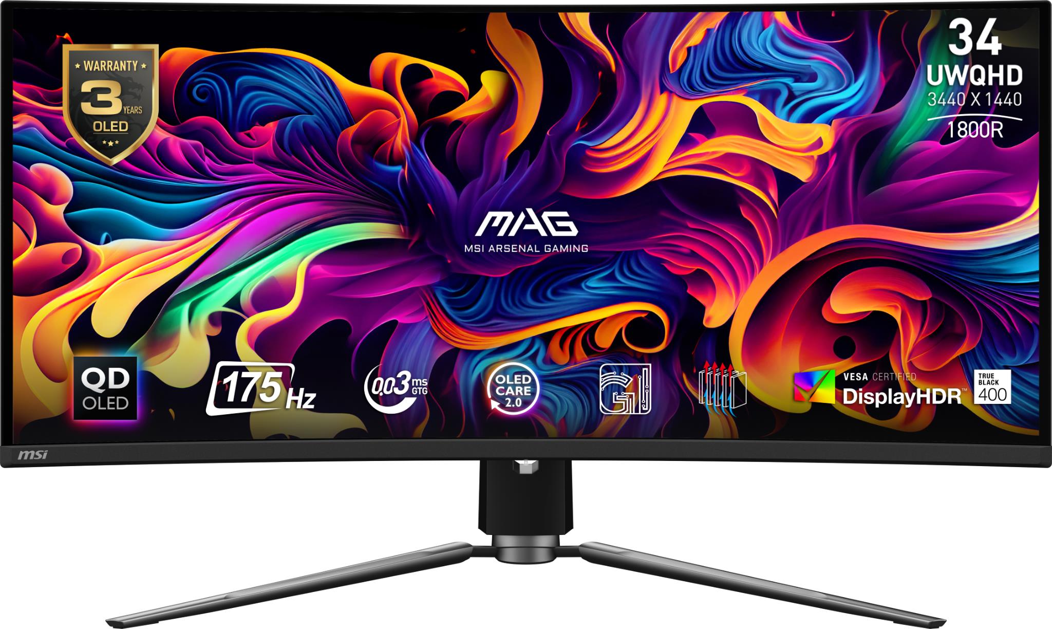 MSI MAG 341CQP 34' UWQHD 175Hz QD-OLED Curved Gaming Monitor