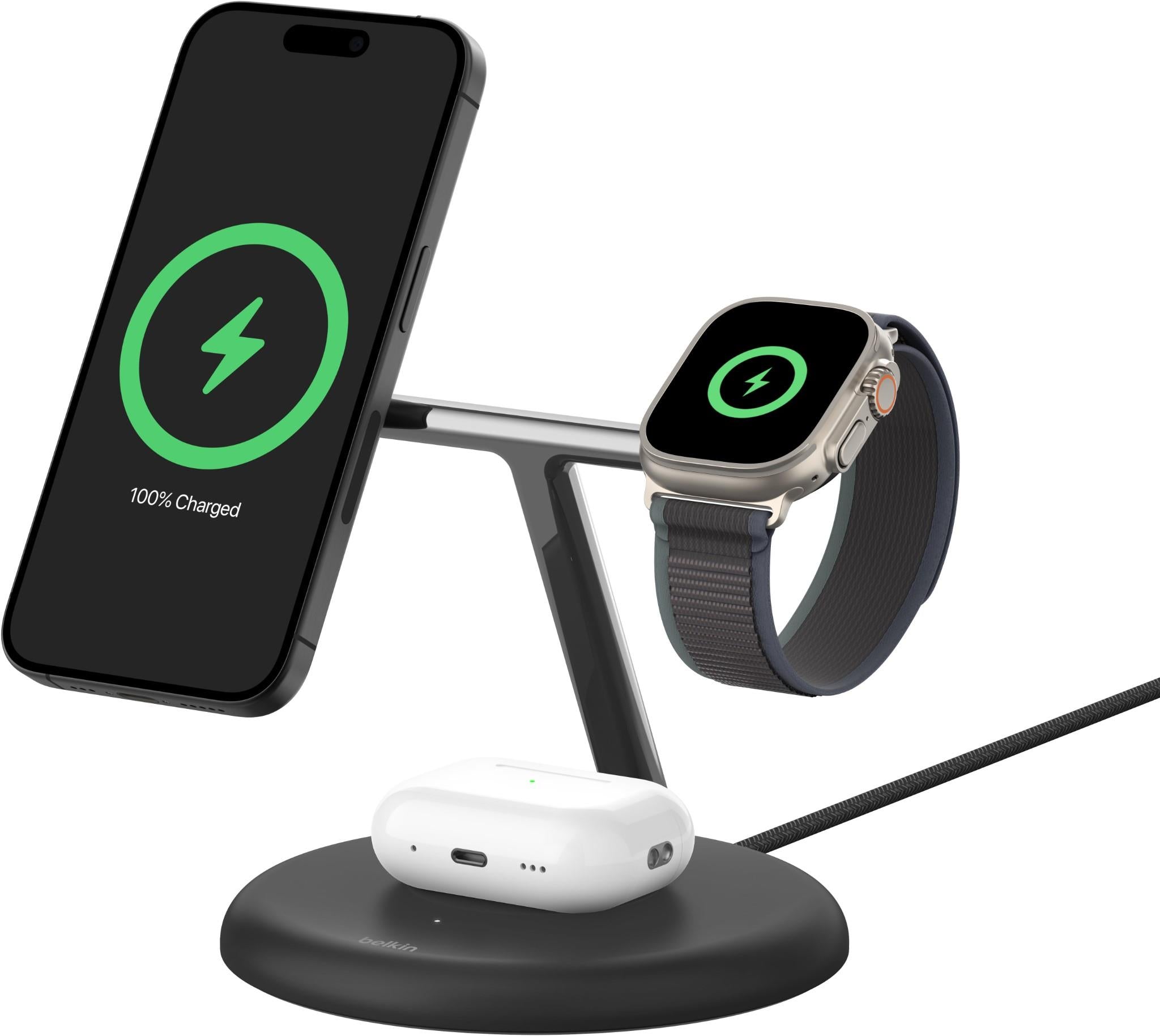 BoostCharge Pro 3-in-1 Magnetic Wireless Charging Stand with Qi2 15W (Black)