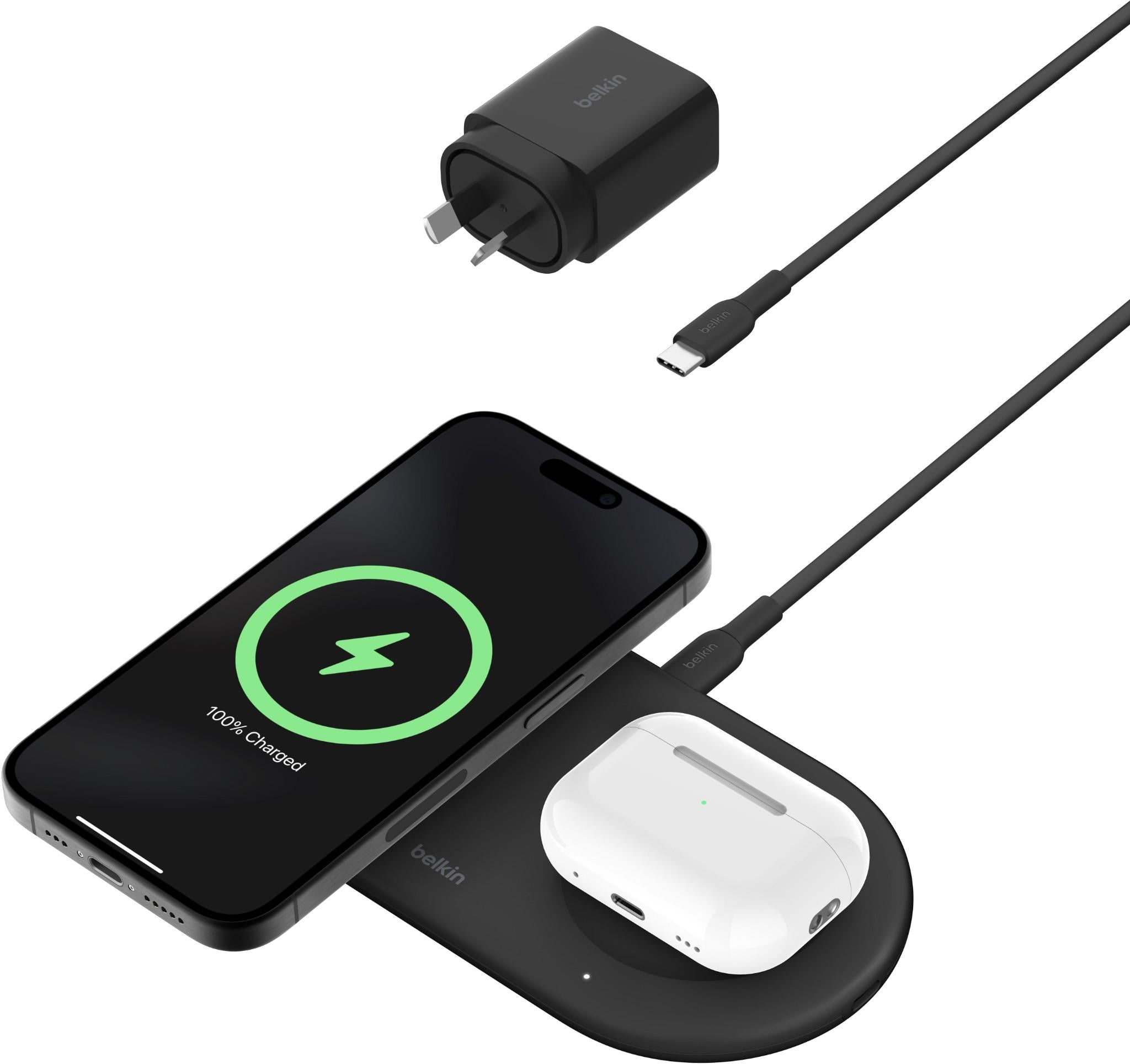 Belkin BoostCharge Pro Qi2 2-in1 Magnetic Wireless Charging Pad (Black)