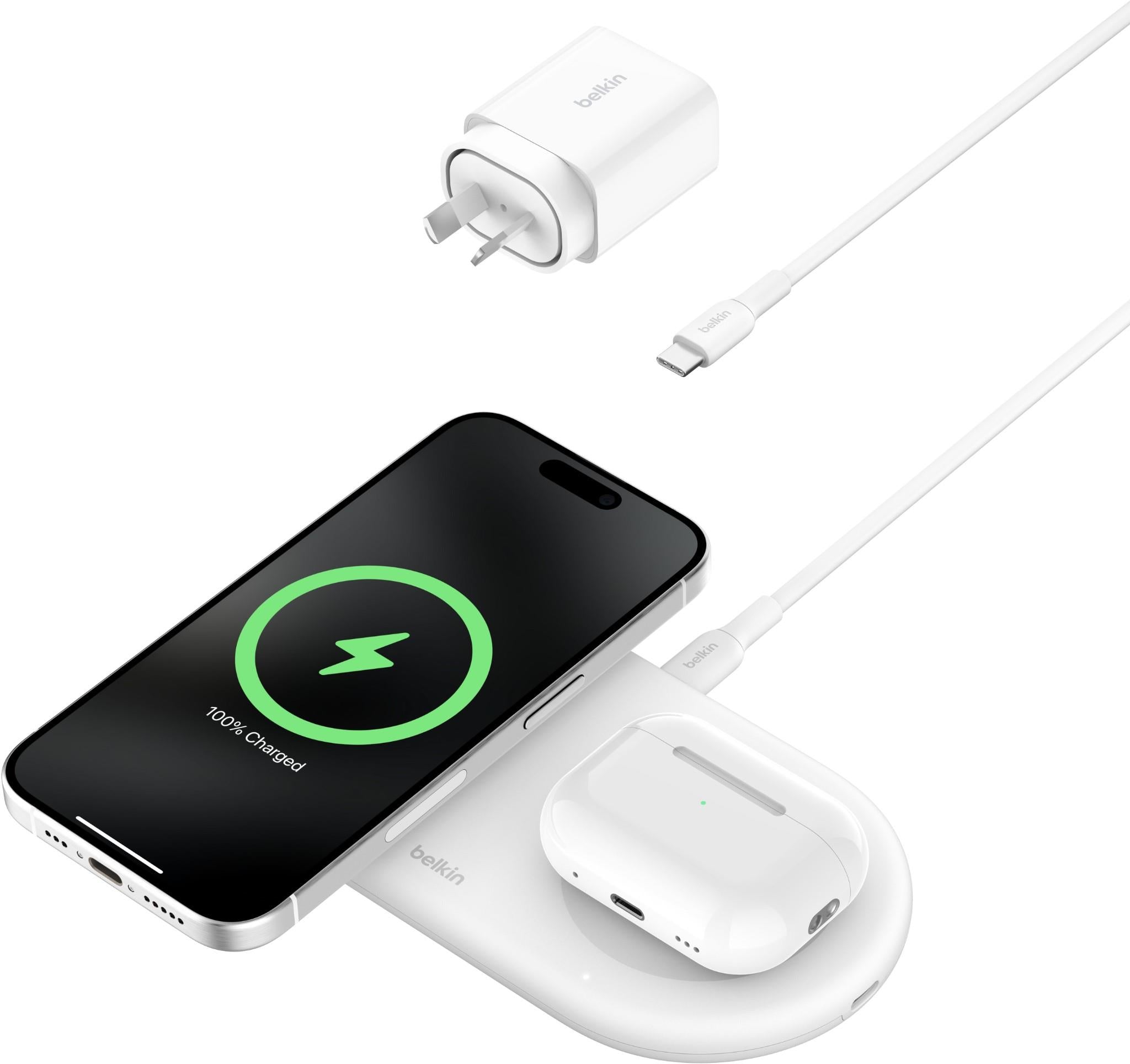Belkin BoostCharge Pro Qi2 2-in1 Magnetic Wireless Charging Pad (White)