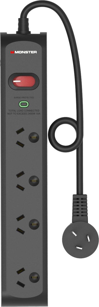 Monster 4 Port Surge Protector Power Board (Black)