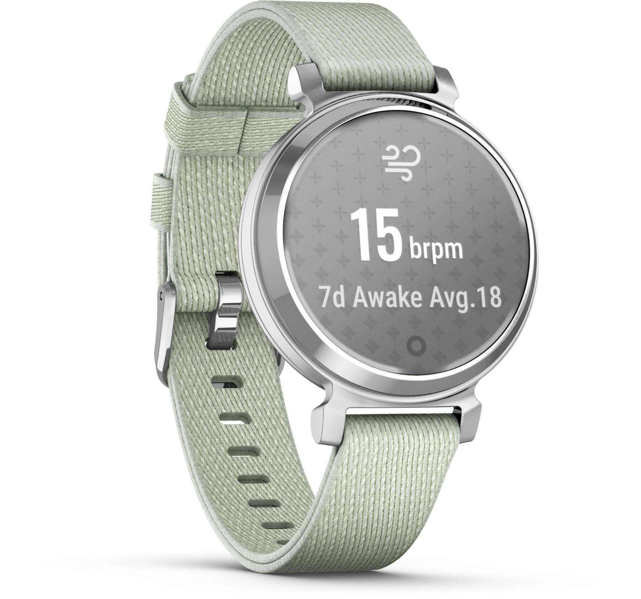 Garmin Lily® 2 Classic. Silver with Sage Grey Fabric Band