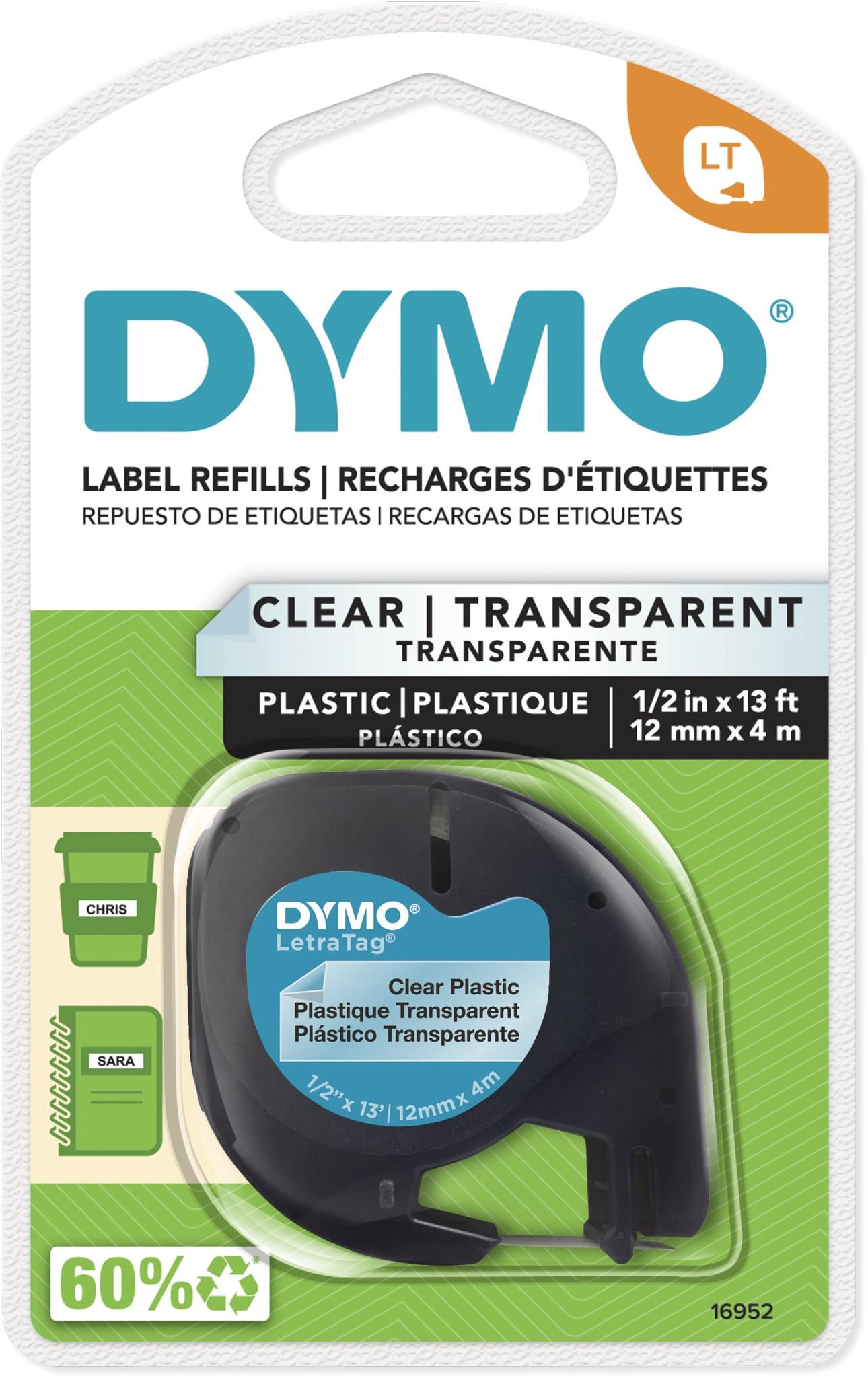 Dymo LetraTag Plastic Label Black on Clear  tape
