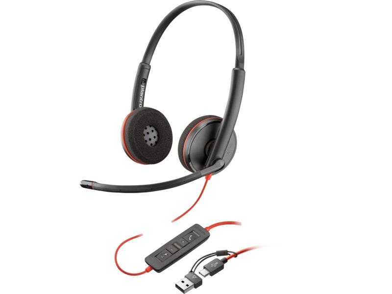 HP 8X228AA Poly Blackwire 3220 Stereo USB-C Headset + USB-C/A Adapter