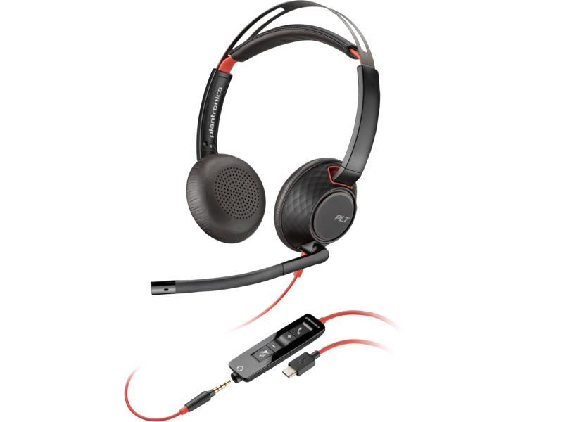 HP 8X231AA Poly Blackwire 5220 Stereo USB-C Headset +3.5mm Plug +USB-C/A Adapter