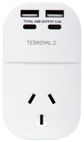 Terminal 2 Outbound Travel Adaptor with 4 USB Ports for UK. Ireland. Hong Kong & More V2