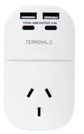 Terminal 2 Outbound Travel Adaptor with 4 USB Ports for Europe. Russia. Vietnam & More
