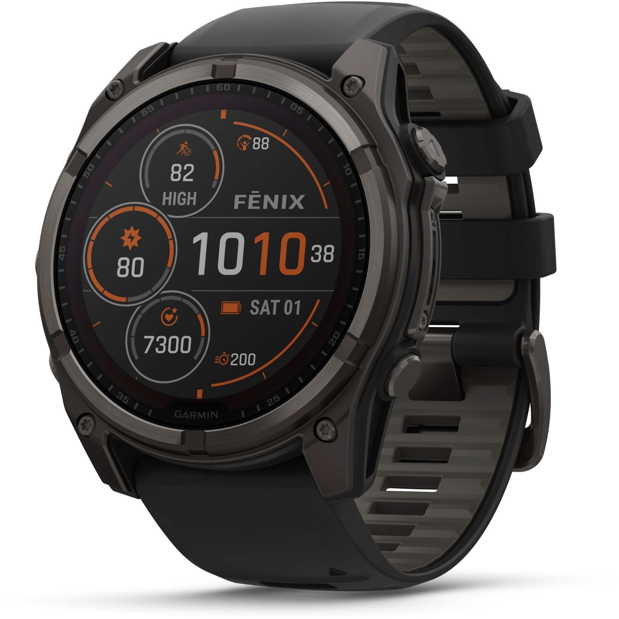 Garmin fenix® 8 51mm SOLAR Sapphire Edition Carbon Grey Titanium with Black + Pebble Grey Band