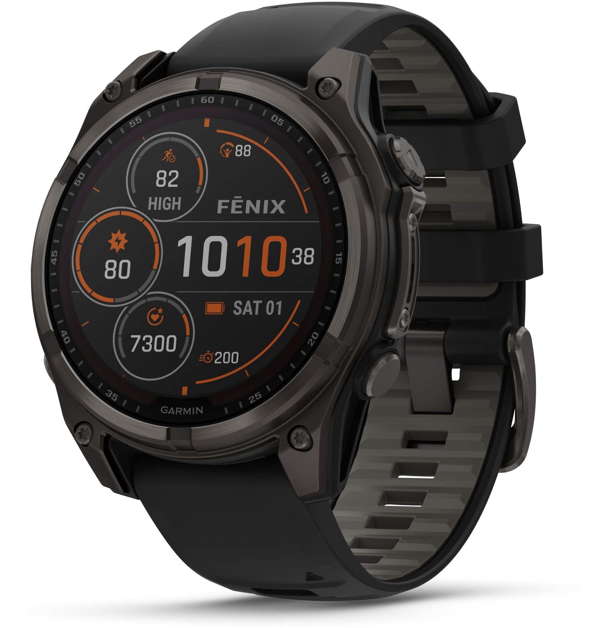 Garmin fenix® 8 47mm SOLAR Sapphire Edition Carbon Grey Titanium with Black + Pebble Grey Band