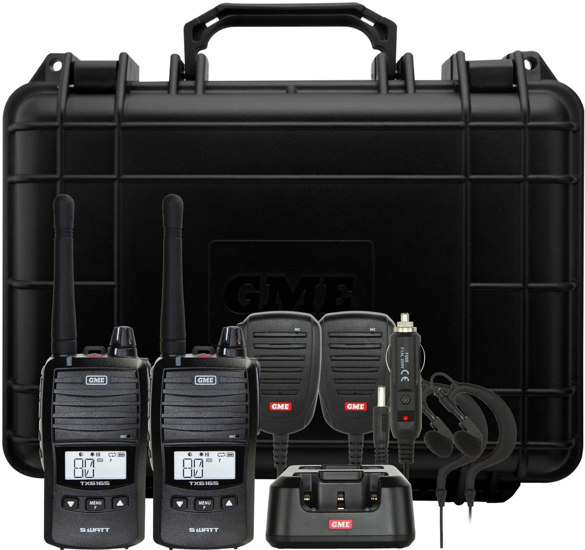 GME TX6165TP 5/1 Watt UHF CB Handheld Radio with Accessories (Twin Pack)
