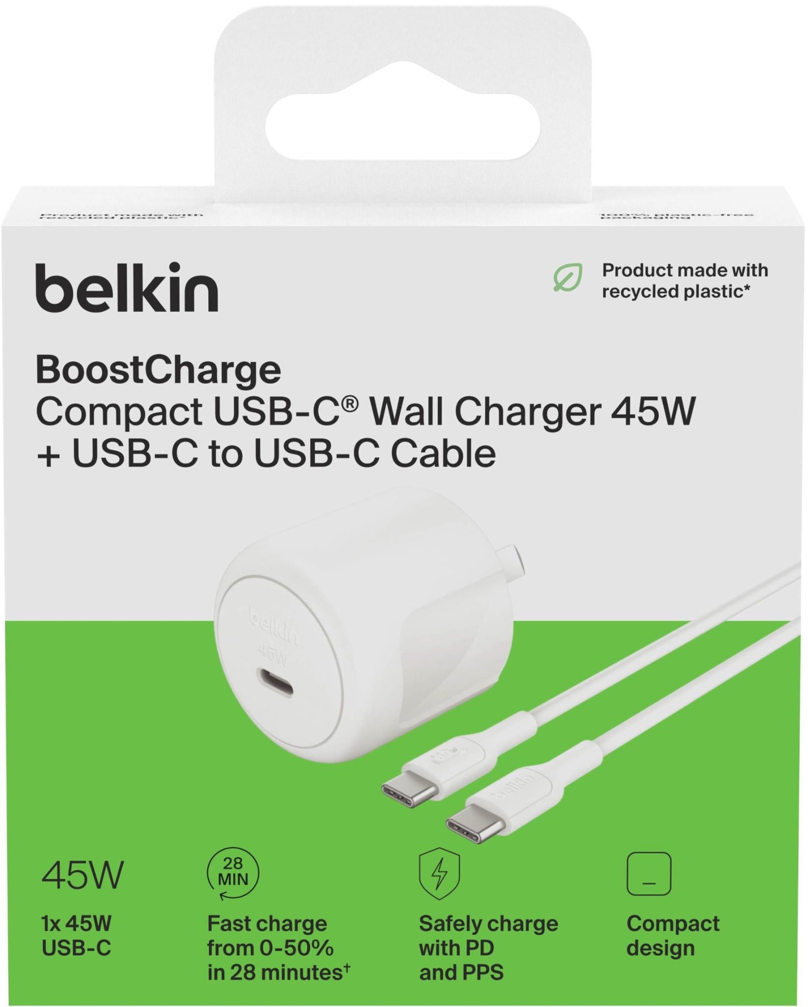 Belkin BoostCharge USB-C Wall Charger 45W with USB-C Cable