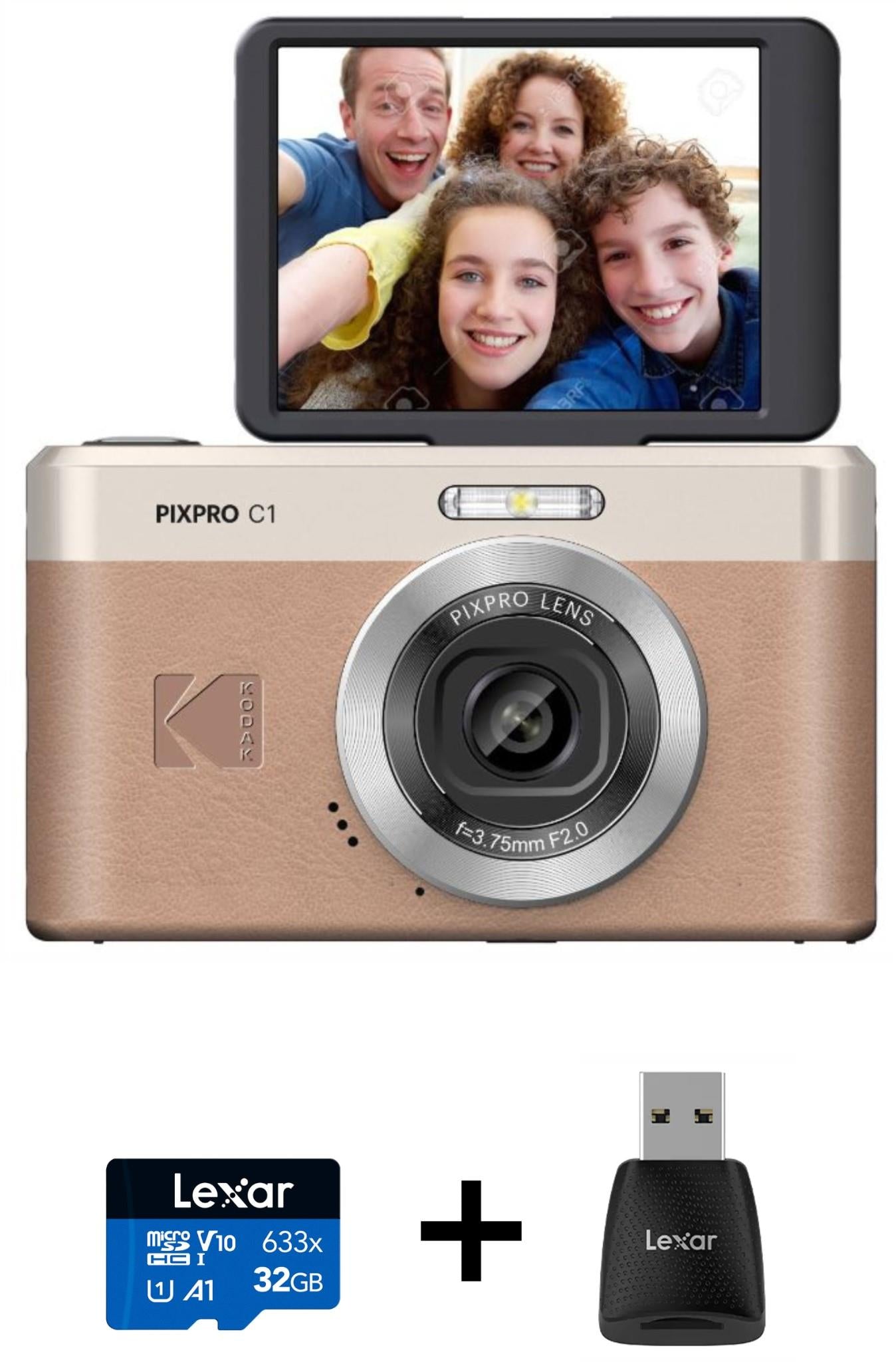 Kodak Pixpro C1 Digital Camera with MicroSD Card Bundle (Brown)