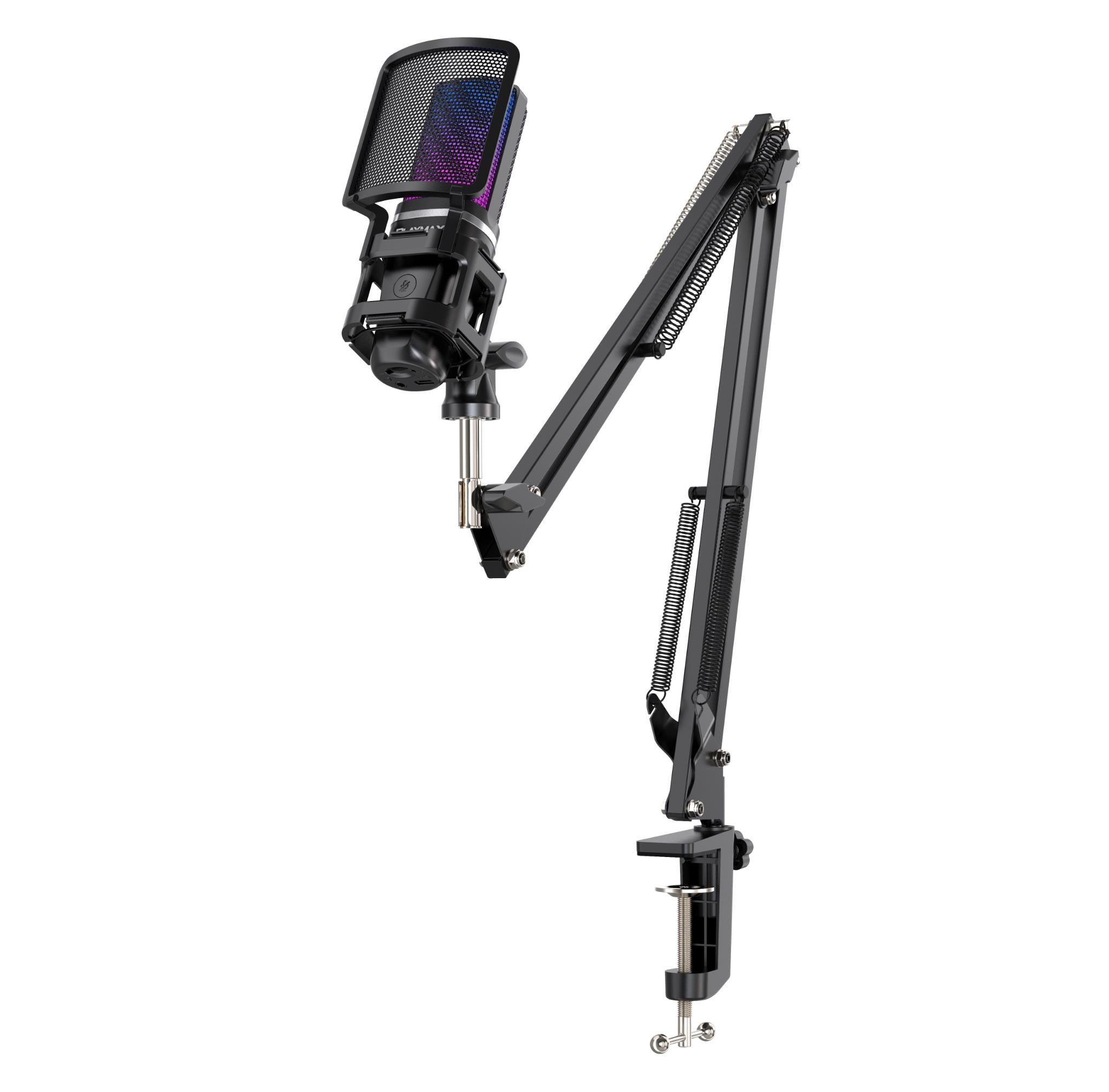 Playmax RGB Black Microphone with arm and Tripod