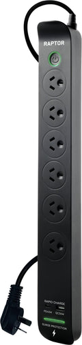 Jackson Raptor 6 Outlet Slimline 45W PD Surge Protected Powerboard