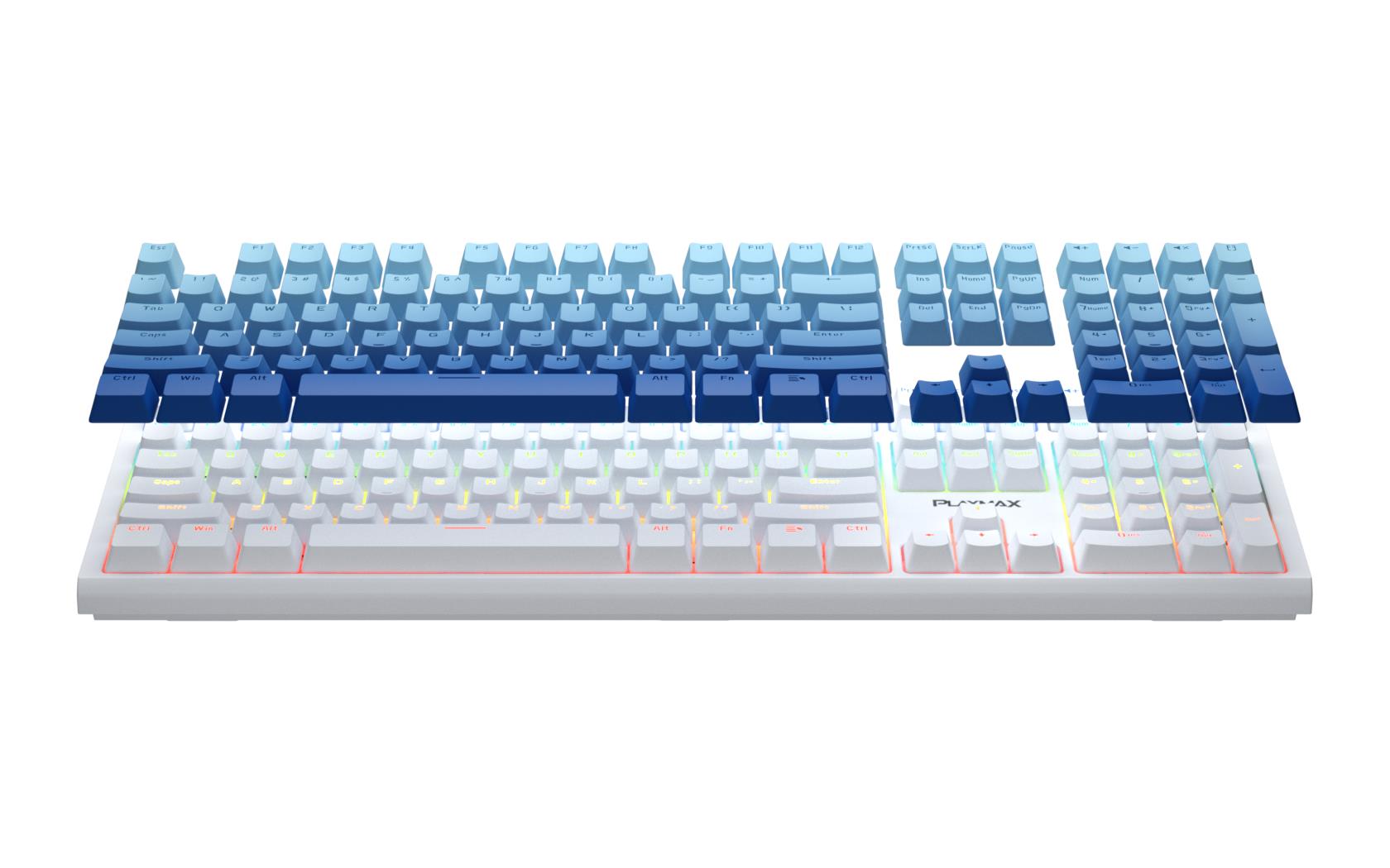 Playmax PRO White RGB Mechanical Gaming Keyboard (Blue Bonus Key Caps)