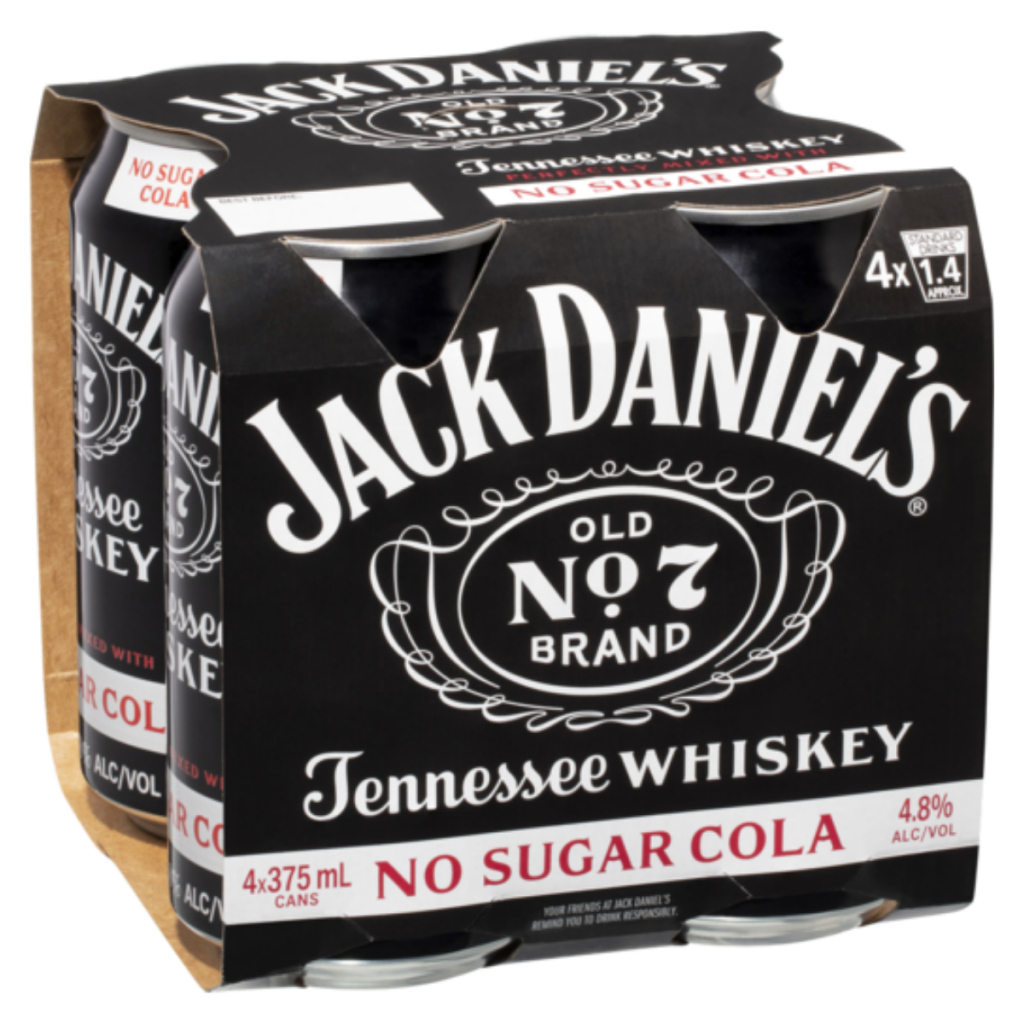 Jack Daniels No Sugar Cola Premix Can 375 ml x 24 Pack