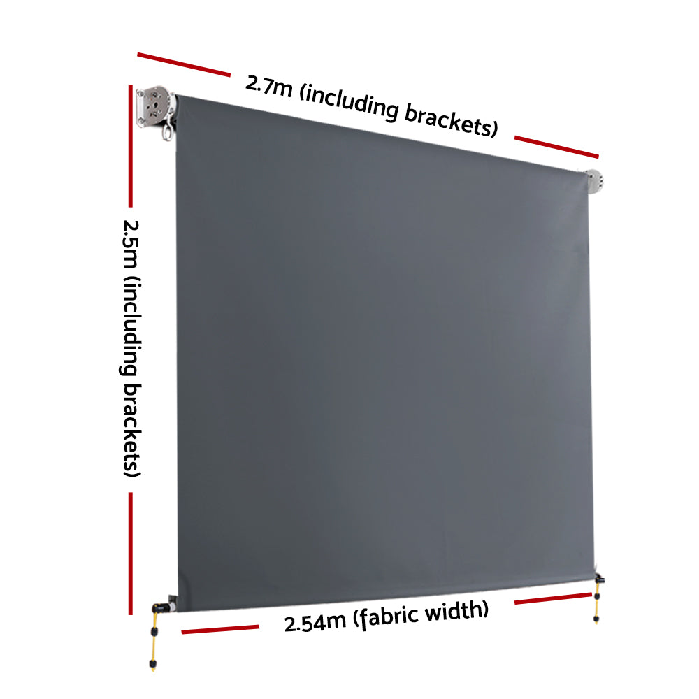 Instahut 2.7X2.5M Outdoor Blinds Awning Roll Down Canopy Retractable Outdoor Blinds Window Shade Grey
