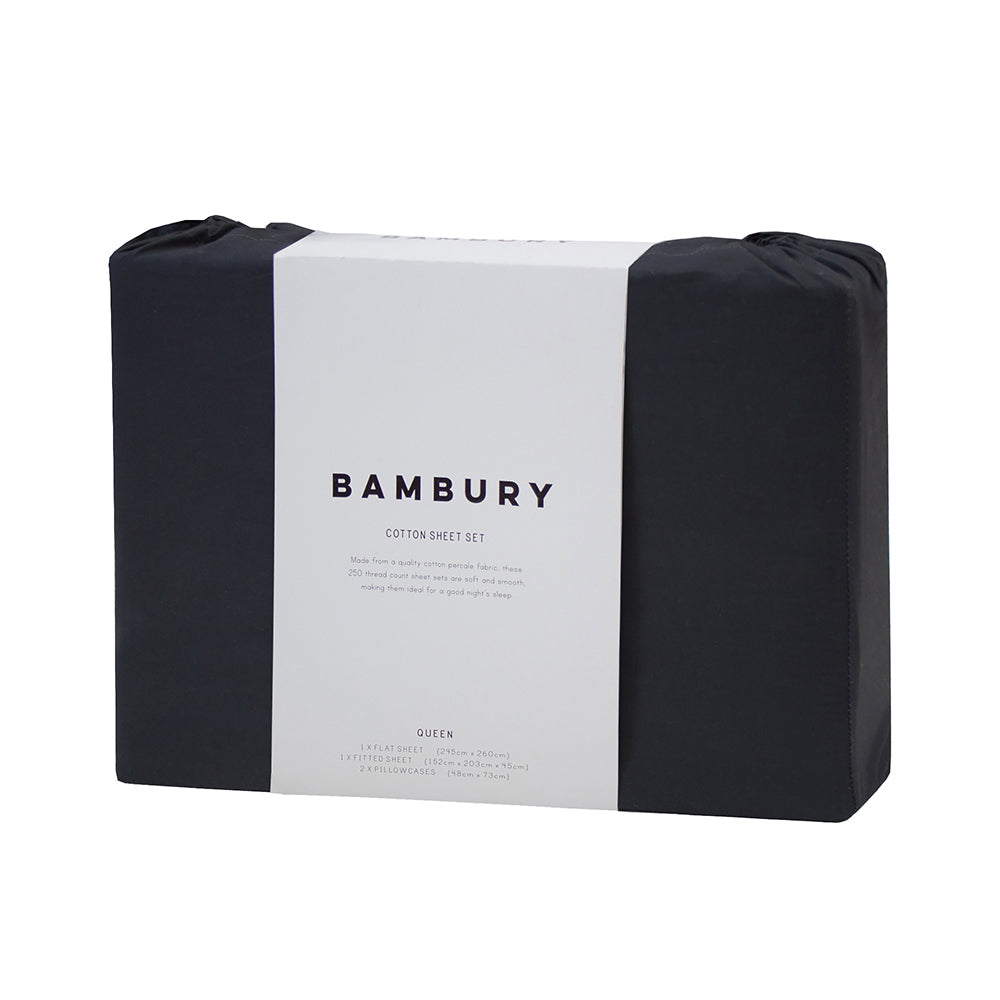 250TC Cotton Sheet Set Charcoal Queen Grey - Queen