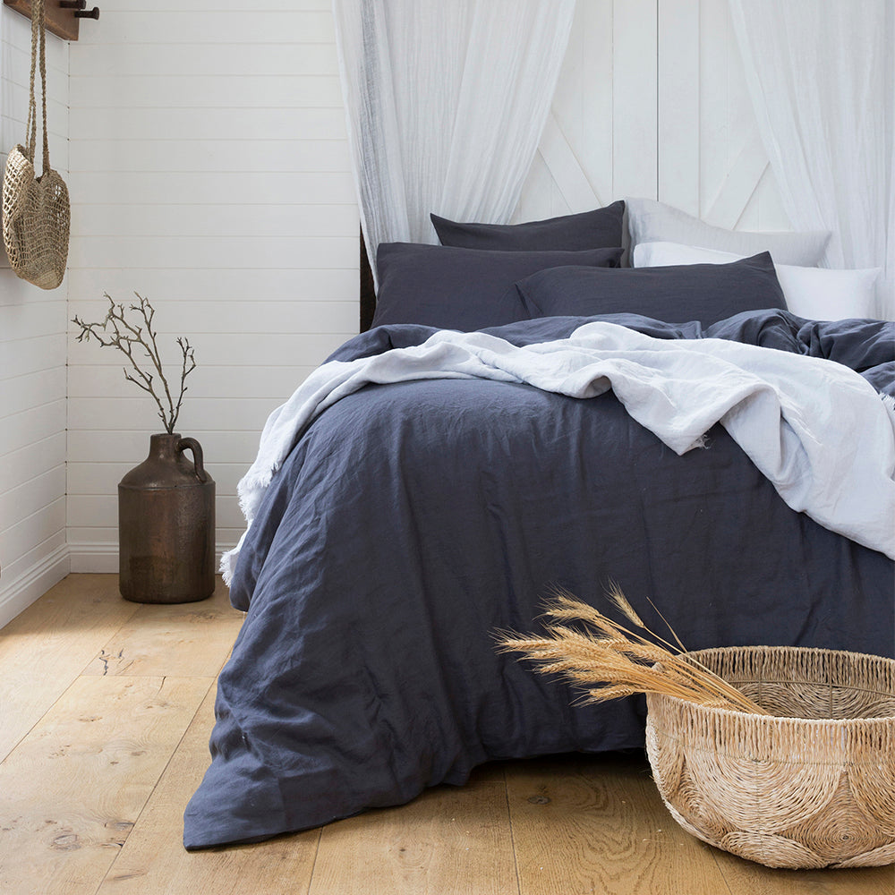 Linen Quilt Cover Set Charcoal