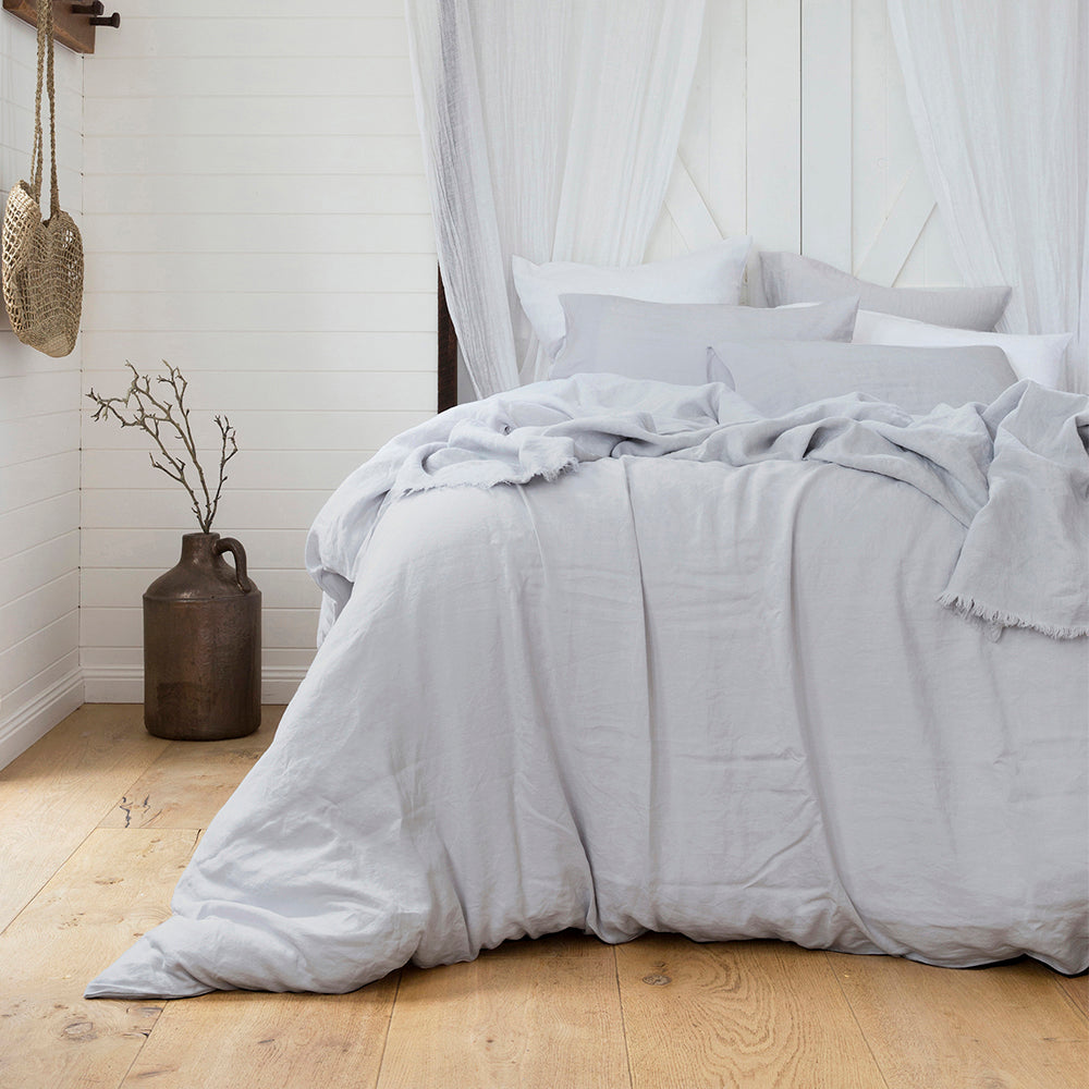 Linen Quilt Cover Set Silver