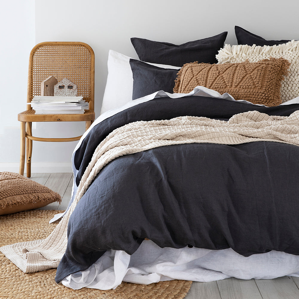 Linen Quilt Cover Set Charcoal