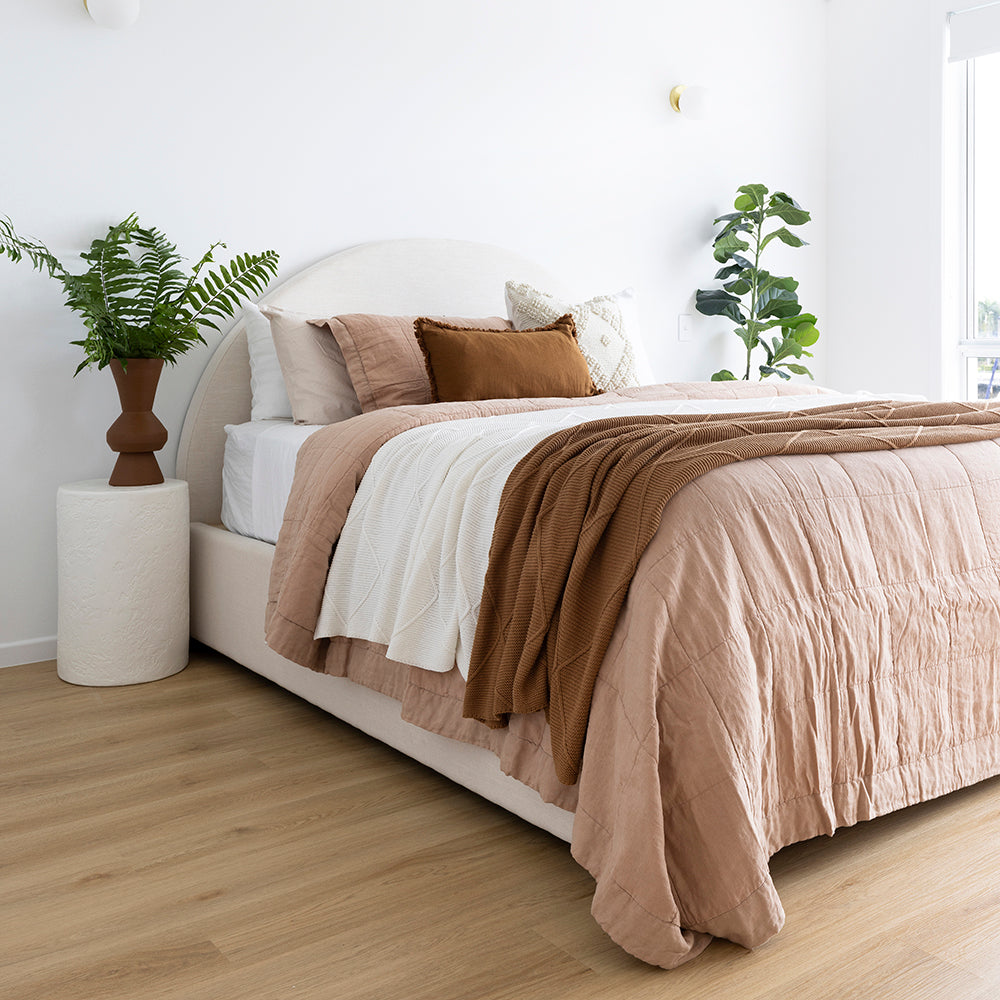 Linen Quilted Coverlet Tea Rose
