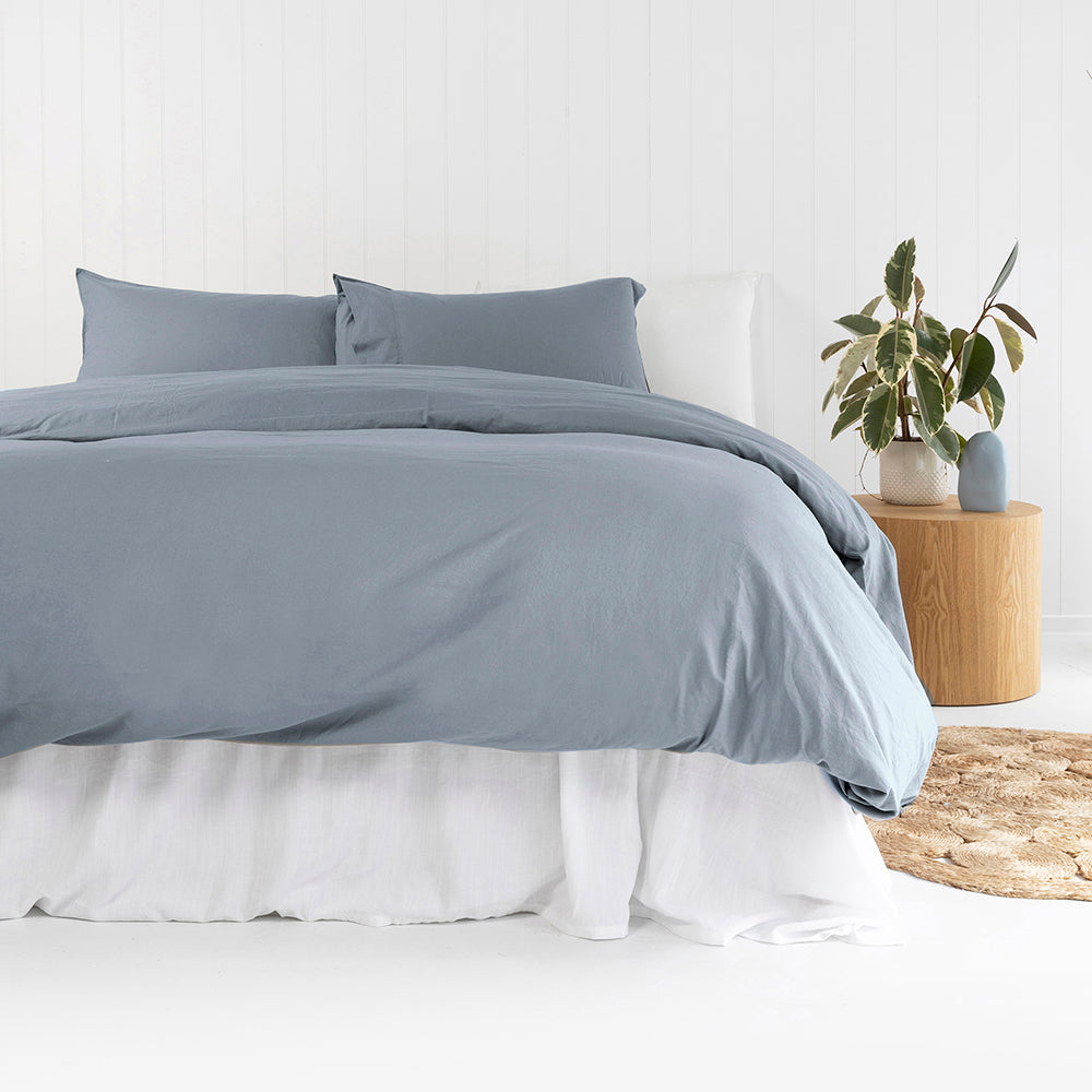 Sb Temple Organic Cotton Quilt Cover Set Steel Blue