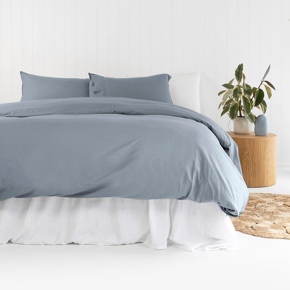 Qb Temple Organic Cotton Quilt Cover Set Steel Blue