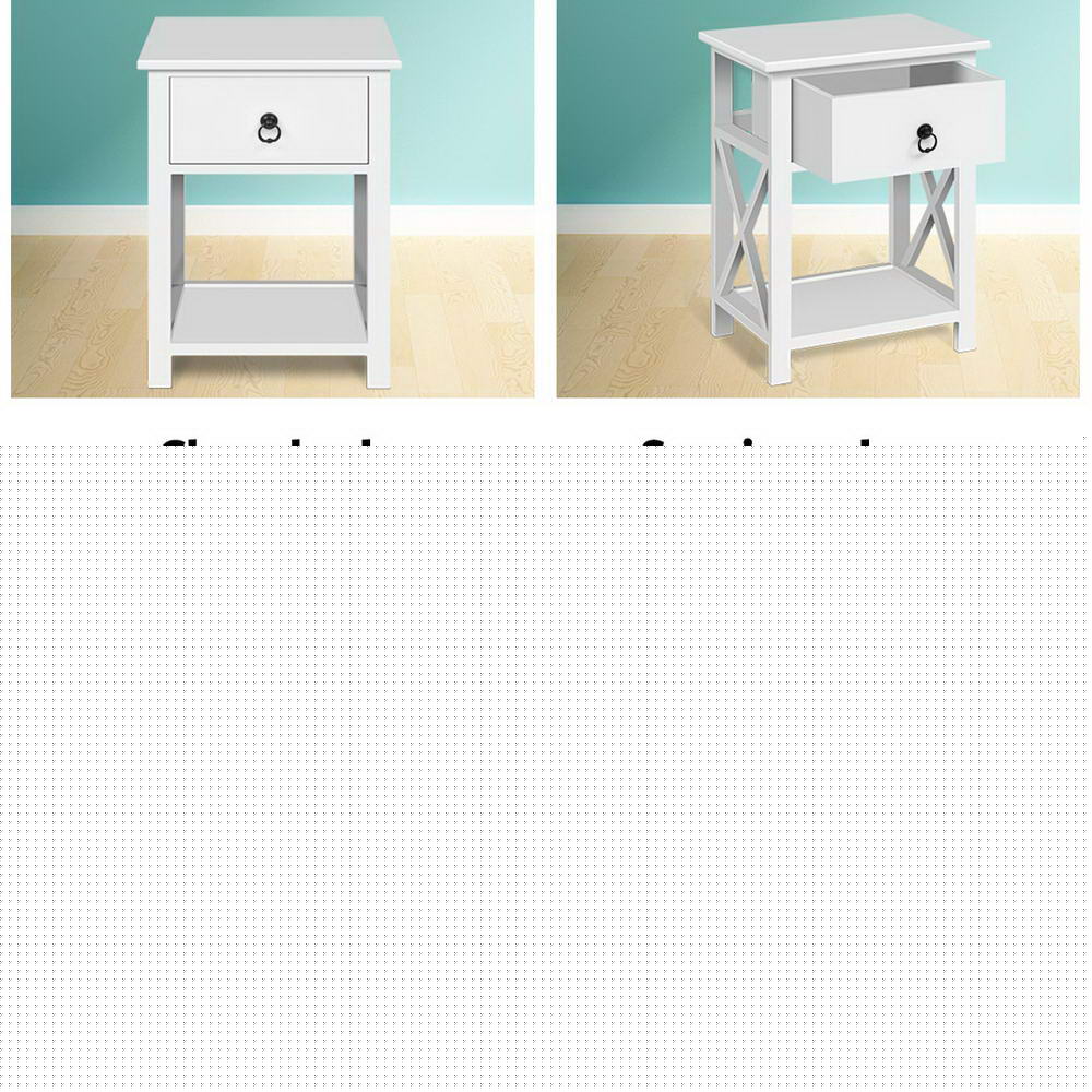 Artiss 2 X Bedside Table 1 Drawer with Shelf - EMMA White